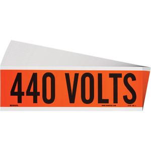 "440 Volts" Conduit & Voltage Labels - Vinyl/Cloth, 2-1/4", 9", Adhesive, English, Electrical, Repositionable Rubber, Semi-Gloss, Black on Orange, Rectangle