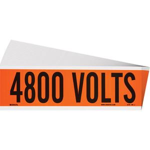 "4800 Volts" Conduit & Voltage Labels - Vinyl/Cloth, 2-1/4", 9", Adhesive, English, Electrical, Repositionable Rubber, Semi-Gloss, Black on Orange, Rectangle