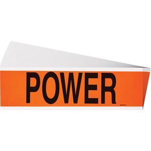 "Power" Conduit & Voltage Labels - Vinyl/Cloth, 2-1/4", 9", Adhesive, English, Electrical, Repositionable Rubber, Semi-Gloss, Black on Orange, Rectangle