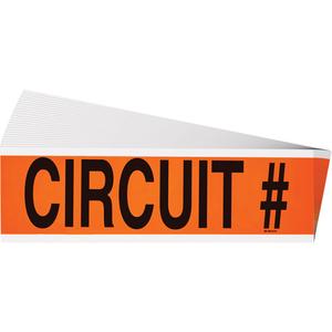 "Circuit #" Conduit & Voltage Labels - Vinyl/Cloth, 2-1/4", 9", Adhesive, English, Electrical, Repositionable Rubber, Semi-Gloss, Black on Orange, Rectangle