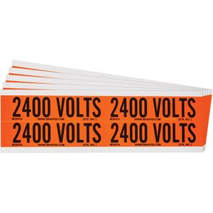 "2400 Volts" Conduit & Voltage Labels - Vinyl/Cloth, 1-1/8", 4-1/8", Adhesive, English, Electrical, Repositionable Rubber, Semi-Gloss, Black on Orange, Rectangle