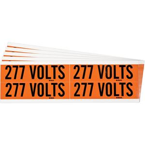 "277 Volts" Conduit & Voltage Labels - Vinyl/Cloth, 1-1/8", 4-1/8", Adhesive, English, Electrical, Repositionable Rubber, Semi-Gloss, Black on Orange, Rectangle