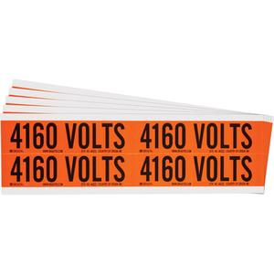 "4160 Volts" Conduit & Voltage Labels - Vinyl/Cloth, 1-1/8", 4-1/8", Adhesive, English, Electrical, Repositionable Rubber, Semi-Gloss, Black on Orange, Rectangle