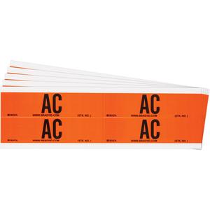"AC" Conduit & Voltage Labels - Vinyl/Cloth, 1-1/8", 4-1/8", Adhesive, English, Electrical, Repositionable Rubber, Semi-Gloss, Black on Orange, Rectangle