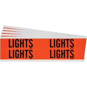 "Lights" Conduit & Voltage Labels - Vinyl/Cloth, 1-1/8", 4-1/8", Adhesive, English, Electrical, Repositionable Rubber, Semi-Gloss, Black on Orange, Rectangle