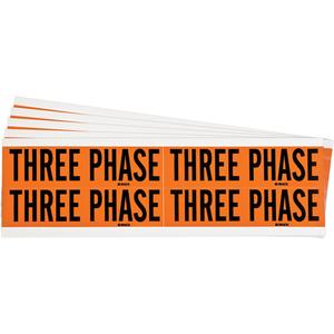 "Three Phase" Conduit & Voltage Labels - Vinyl/Cloth, 1-1/8", 4-1/8", Adhesive, English, Electrical, Repositionable Rubber, Semi-Gloss, Black on Orange, Rectangle