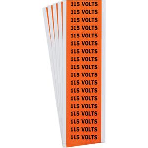 "115 Volts" Conduit & Voltage Labels - Vinyl/Cloth, 1/2", 2-1/4", Adhesive, English, Electrical, Repositionable Rubber, Semi-Gloss, Black on Orange, Rectangle