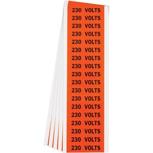 "230 Volts" Conduit & Voltage Labels - Vinyl/Cloth, 1/2", 2-1/4", Adhesive, English, Electrical, Repositionable Rubber, Semi-Gloss, Black on Orange, Rectangle