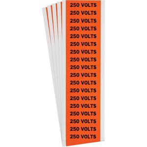 "250 Volts" Conduit & Voltage Labels - Vinyl/Cloth, 1/2", 2-1/4", Adhesive, English, Electrical, Repositionable Rubber, Semi-Gloss, Black on Orange, Rectangle