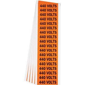 "440 Volts" Conduit & Voltage Labels - Vinyl/Cloth, 1/2", 2-1/4", Adhesive, English, Electrical, Repositionable Rubber, Semi-Gloss, Black on Orange, Rectangle
