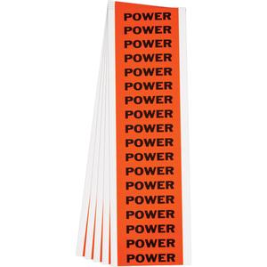 "Power" Conduit & Voltage Labels - Vinyl/Cloth, 1/2", 2-1/4", Adhesive, English, Electrical, Repositionable Rubber, Semi-Gloss, Black on Orange, Rectangle