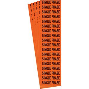 "Single Phase" Conduit & Voltage Labels - Vinyl/Cloth, 1/2", 2-1/4", Adhesive, English, Electrical, Repositionable Rubber, Semi-Gloss, Black on Orange, Rectangle