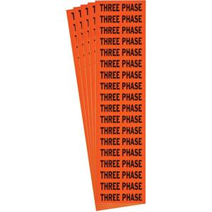 "Three Phase" Conduit & Voltage Labels - Vinyl/Cloth, 1/2", 2-1/4", Adhesive, English, Electrical, Repositionable Rubber, Semi-Gloss, Black on Orange, Rectangle