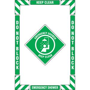 "Emergency Shower" Floor Marking Kit - Flat, English with Pictogram, Vinyl, Adhesive, 16" X 24", "Emergency Shower Keep Clear Do Not Block"