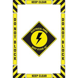 "Electrical Panel" Floor Marking Kit - Flat, English with Pictogram, Vinyl, Adhesive, 16" X 24", "Electrical Panel Keep Clear 36" Do Not Block"