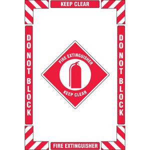"Fire Extinguisher" Floor Marking Kit - Flat, English with Pictogram, Vinyl, Adhesive, 16" X 24", "Fire Extinguisher Keep Clear Do Not Block"