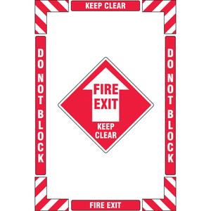 "Fire Exit" Floor Marking Kit - Flat, English with Pictogram, Vinyl, Adhesive, 16" X 24", "Fire Exit Keep Clear Do Not Block"