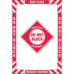 "Emergency Equipment" Floor Marking Kit - Flat, English with Pictogram, Vinyl, Adhesive, 16" X 24", "Emergency Equipment Keep Clear Do Not Block"