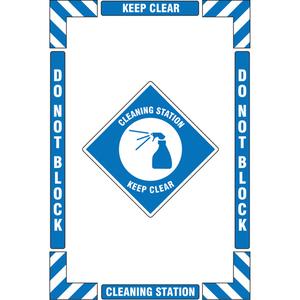 "Cleaning Station" Floor Marking Kit - Flat, English with Pictogram, Vinyl, Adhesive, 16" X 24", "Cleaning Station Keep Clear Do Not Block"