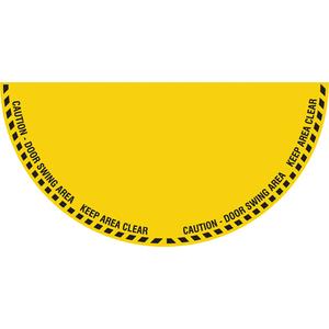 "Caution" Half Circle Swing Door Floor Sign - Flat, English with Pictogram, Vinyl, Adhesive, 28" x 56", "Caution Door Swing Area Keep Area Clear", Yellow