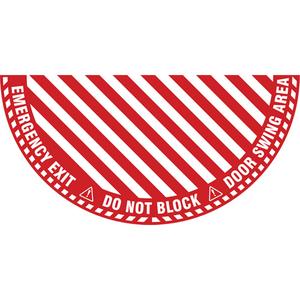 "Emergency Exit" Half Circle Swing Door Floor Sign - Flat, English with Pictogram, Vinyl, Adhesive, 28" x 56", "Emergency Exit Do Not Block Door Swing Area"