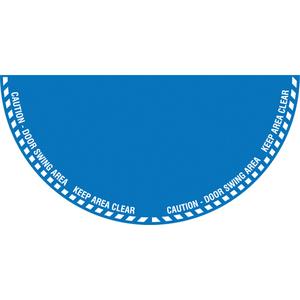 "Caution" Half Circle Swing Door Floor Sign - Flat, English with Pictogram, Vinyl, Adhesive, 28" x 56", "Caution Door Swing Area Keep Area Clear"