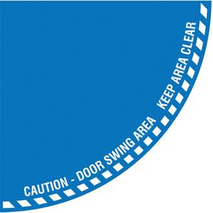 "Caution" Quarter Circle Swing Door Floor Sign - Flat, English with Pictogram, Vinyl, Adhesive, 28" x 28", "Caution Door Swing Area Keep Area Clear"