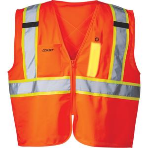 SV350 X-Back Safety Vest with Light - High Visibility Orange, Yellow & Silver, Small, Medium, Large, 2X-Large, 3X-Large, 4X-Large, Polyester, Meets/Exceeds CSA Z96 Class 2 - Level 2