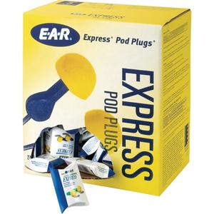 E-A-R™ Express Pod Plugs Earplugs - Uncorded, Corded, 25, One-Size, Meets/Exceeds CSA Class AL, Bulk - Pillow Pack, Assorted Colour Grips, 100, Yellow, Box