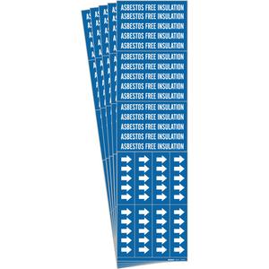"Asbestos Free Insulation" Pipe Marker - Vinyl, White on Blue, 0" - 3/4", 2-1/4", 2-3/4", 1/2", English, Self-Adhesive, 3