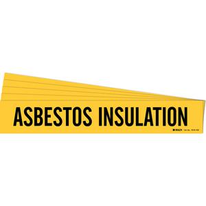"Asbestos Insulation" Pipe Marker - Vinyl, Black on Yellow, 8" - 20", 4", 24", 3-1/2", English, Self-Adhesive