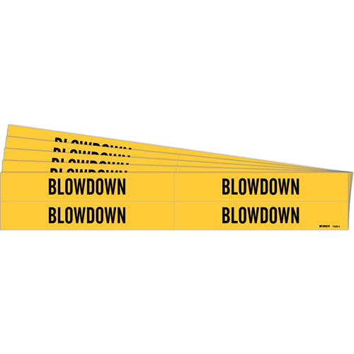 "Blowdown" Pipe Markers - Vinyl, Black on Yellow, 3/4" - 2-3/8", 1-1/8", 7", 3/4", English, Self-Adhesive, 4