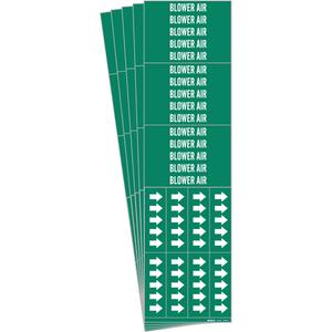 "Blower Air" Pipe Marker - Vinyl, White on Green, 0" - 3/4", 2-1/4", 2-3/4", 1/2", English, Self-Adhesive, 3