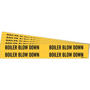"Boiler Blow Down" Pipe Markers - Vinyl, Black on Yellow, 3/4" - 2-3/8", 1-1/8", 7", 3/4", English, Self-Adhesive, 4