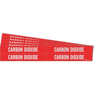 "Carbon Dioxide" Pipe Markers - Vinyl, White on Red, 3/4" - 2-3/8", 1-1/8", 7", 3/4", English, Self-Adhesive, 4