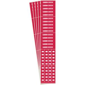 "Carbon Dioxide" Pipe Marker - Vinyl, White on Red, 0" - 3/4", 2-1/4", 2-3/4", 1/2", English, Self-Adhesive, 3