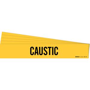 "Caustic" Pipe Marker - Vinyl, Black on Yellow, 8" - 20", 4", 24", 3-1/2", English, Self-Adhesive