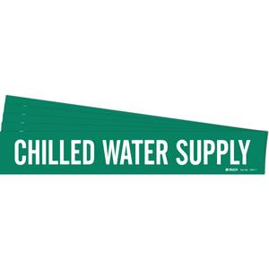 "Chilled Water Supply" Pipe Marker - Vinyl, White on Green, 2-1/2" - 7-7/8", 2-1/4", 14", 2", English, Self-Adhesive