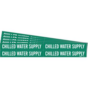 "Chilled Hot Water" Pipe Markers - Vinyl, White on Green, 3/4" - 2-3/8", 1-1/8", 7", 3/4", English, Self-Adhesive, 4