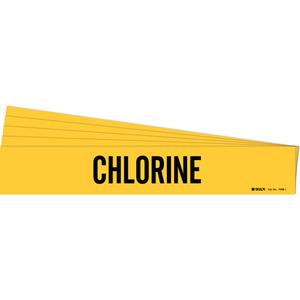 "Chlorine" Pipe Marker - Vinyl, Black on Yellow, 2-1/2" - 7-7/8", 2-1/4", 14", 2", English, Self-Adhesive