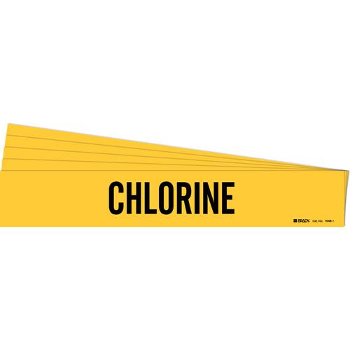 "Chlorine" Pipe Marker - Vinyl, Black on Yellow, 2-1/2" - 7-7/8", 2-1/4", 14", 2", English, Self-Adhesive