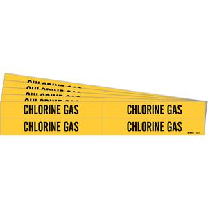 "Chlorine Gas" Pipe Markers - Vinyl, Black on Yellow, 3/4" - 2-3/8", 1-1/8", 7", 3/4", English, Self-Adhesive, 4