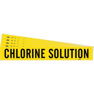 "Chlorine Solution" Pipe Marker - Vinyl, Black on Yellow, 8" - 20", 4", 24", 3-1/2", English, Self-Adhesive