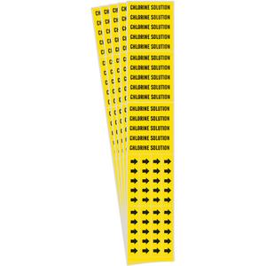 "Chlorine Solution" Pipe Markers - Vinyl, Black on Yellow, 0" - 3/4", 2-1/4", 2-3/4", 1/2", English, Self-Adhesive, 3