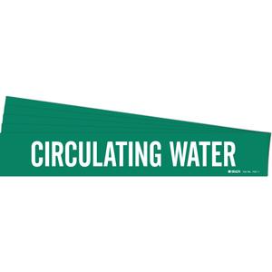 "Circulating Water" Pipe Marker - Vinyl, White on Green, 2-1/2" - 7-7/8", 2-1/4", 14", 2", English, Self-Adhesive