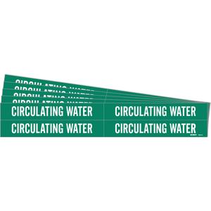 "Circulating Water" Pipe Markers - Vinyl, White on Green, 3/4" - 2-3/8", 1-1/8", 7", 3/4", English, Self-Adhesive, 4