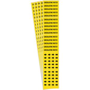"Circulating Water" Pipe Marker - Vinyl, Black on Yellow, 0" - 3/4", 2-1/4", 2-3/4", 1/2", English, Self-Adhesive, 3