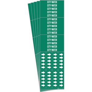 "City Water" Pipe Marker - Vinyl, White on Green, 0" - 3/4", 2-1/4", 2-3/4", 1/2", English, Self-Adhesive, 3