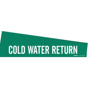 "Cold Water Return" Pipe Marker - Vinyl, White on Green, 8" - 20", 4", 24", 3-1/2", English, Self-Adhesive