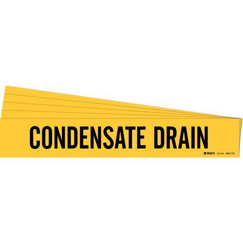 "Condensate Drain" Pipe Marker - Vinyl, Black on Yellow, 8" - 20", 4", 24", 3-1/2", English, Self-Adhesive